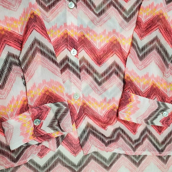 New Directions lightweight polyester button down longsleeved blouse top colorful - Picture 10 of 16